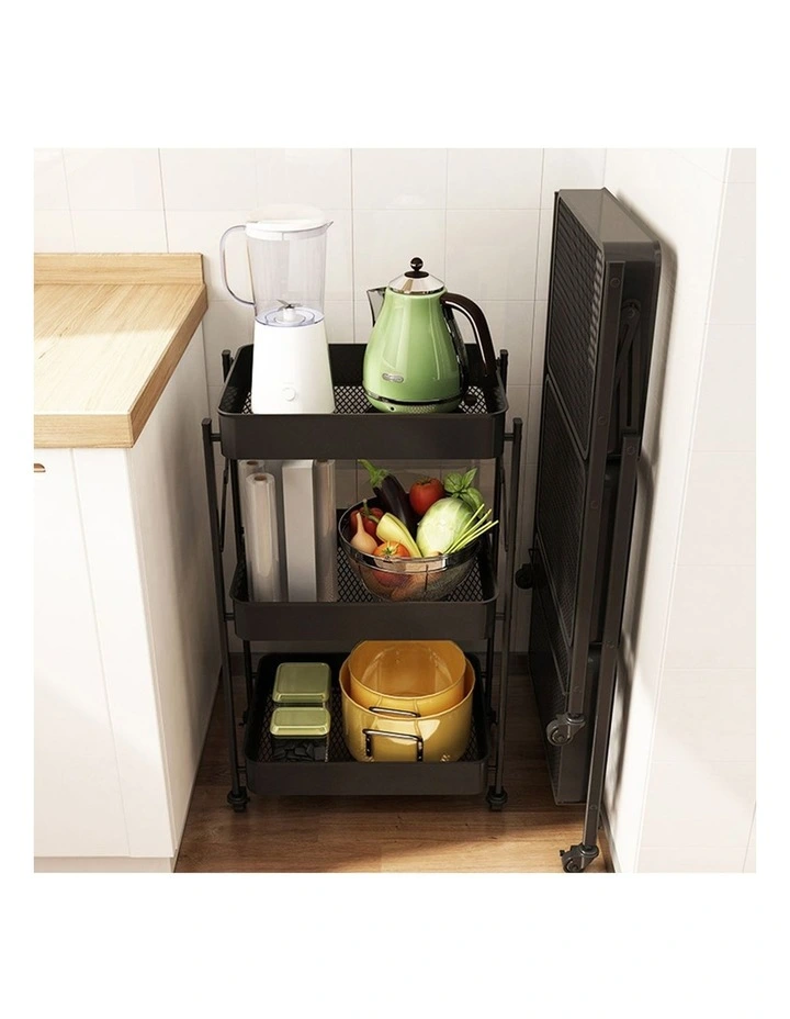 SOGA 2 Pack 3-Tier Foldable Storage Racks with Wheels - Black image 7