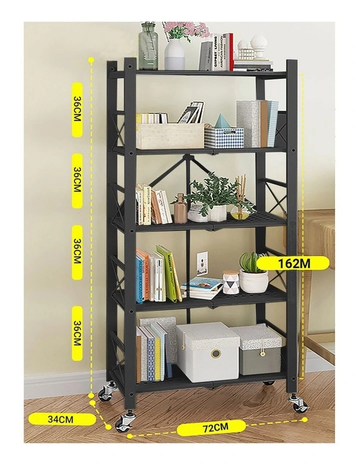 SOGA 2 Pack 5-Tier Foldable Storage Racks with Wheels - Black image 2