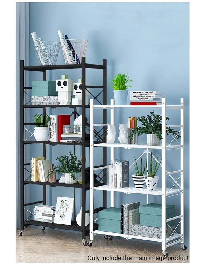 SOGA 2 Pack 5-Tier Foldable Storage Racks with Wheels - Black image 3