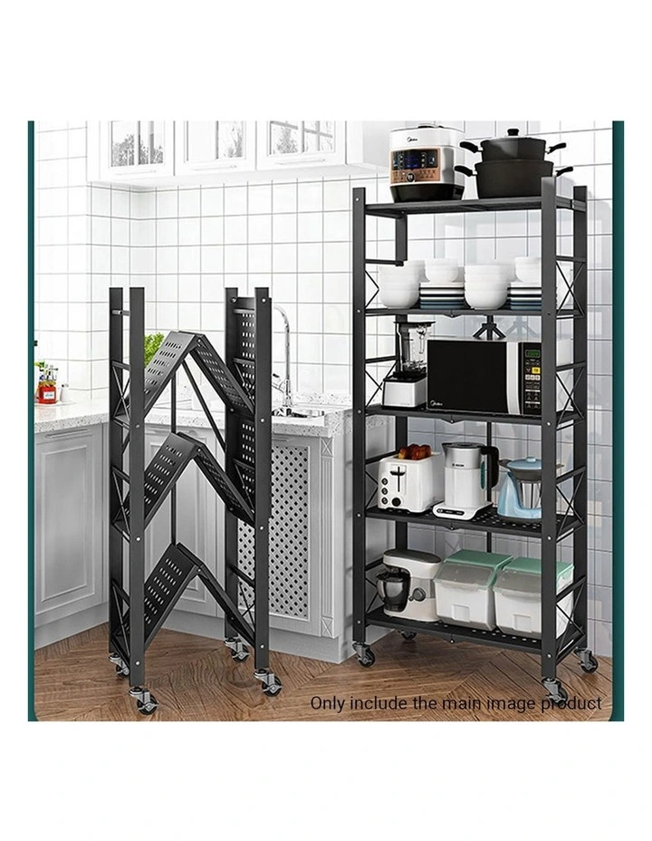 SOGA 2 Pack 5-Tier Foldable Storage Racks with Wheels - Black image 4
