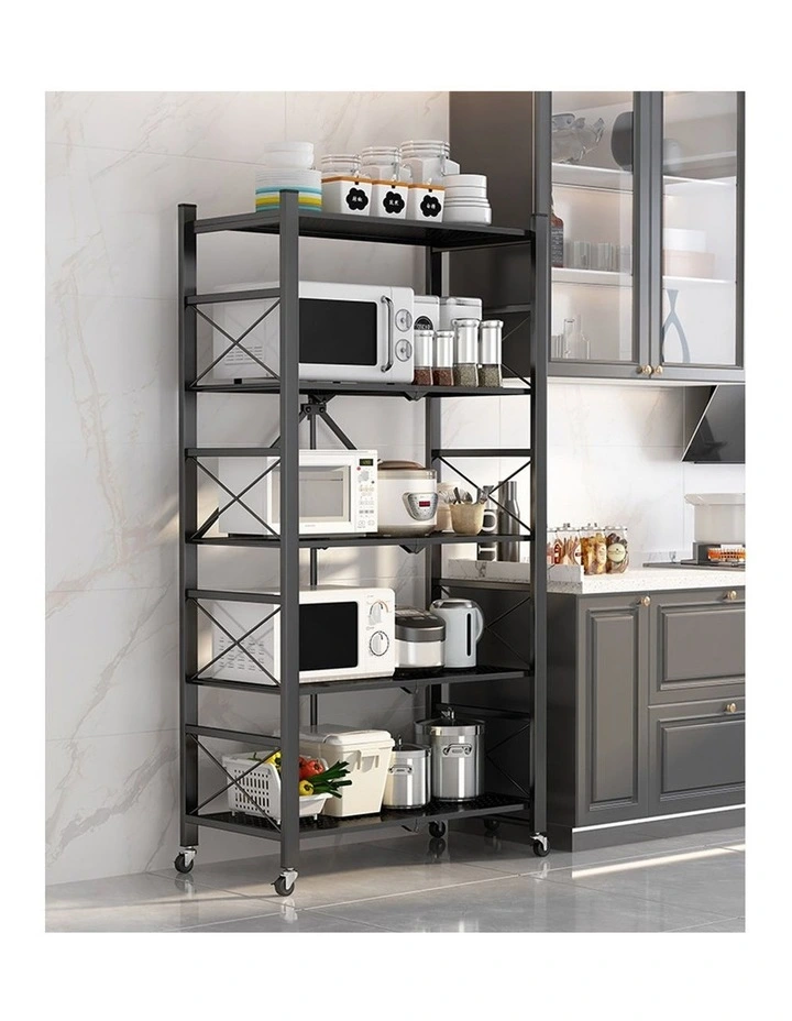SOGA 2 Pack 5-Tier Foldable Storage Racks with Wheels - Black image 6