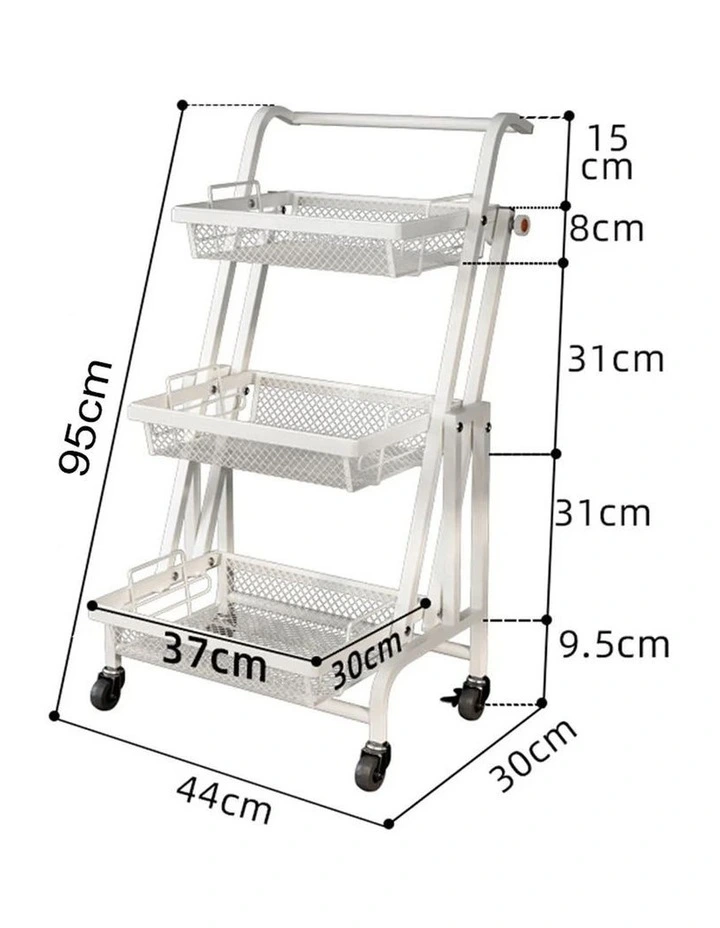 SOGA 3-Tier Adjustable Utility Cart with Wheels - White image 2