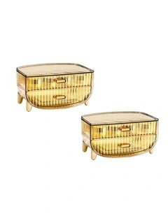 SOGA 2X 2 Tier Gold Cosmetic Makeup Organiser Storage Cabinet