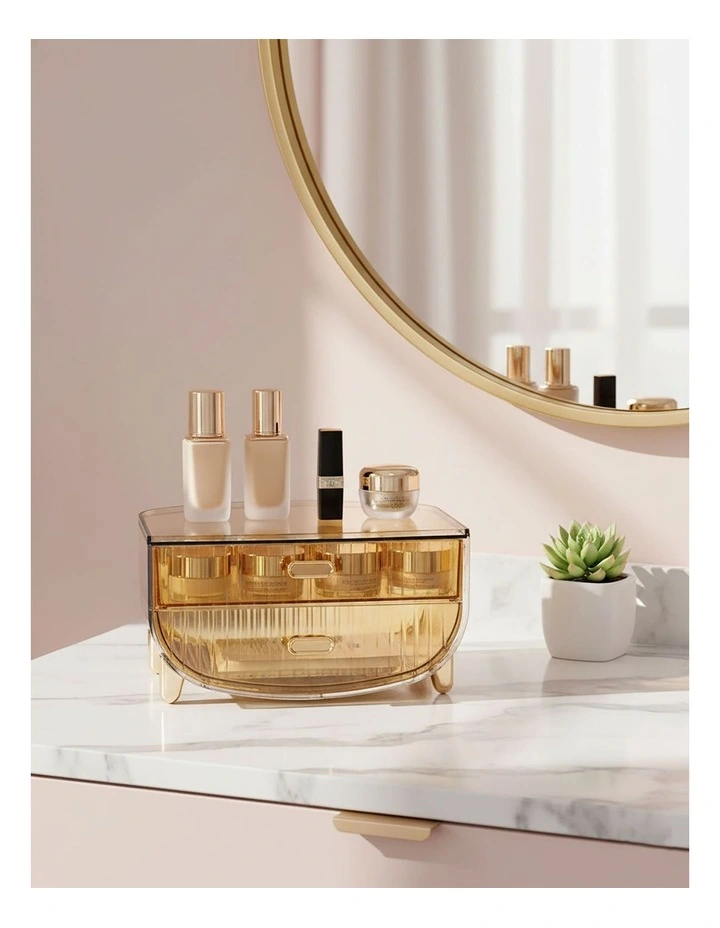 SOGA 2X 2 Tier Gold Cosmetic Makeup Organiser Storage Cabinet image 5