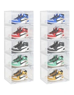 SOGA 2X 5 Tier Transparent Stackable Shoe Storage Box with Magnetic Door