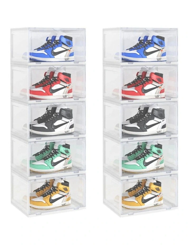 SOGA 2X 5 Tier Transparent Stackable Shoe Storage Box with Magnetic Door image 1
