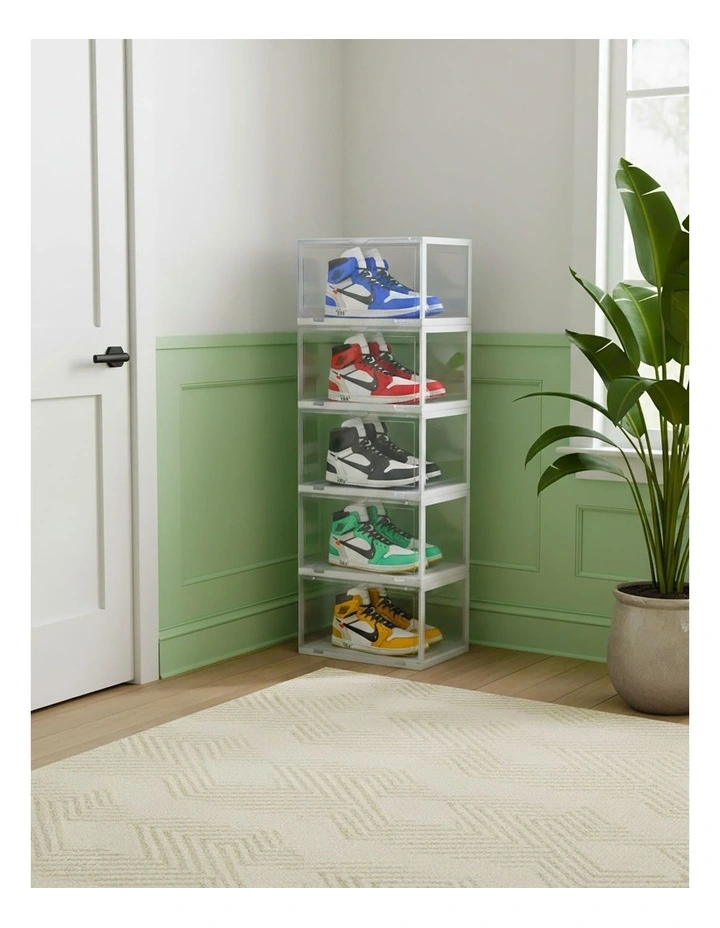SOGA 2X 5 Tier Transparent Stackable Shoe Storage Box with Magnetic Door image 3