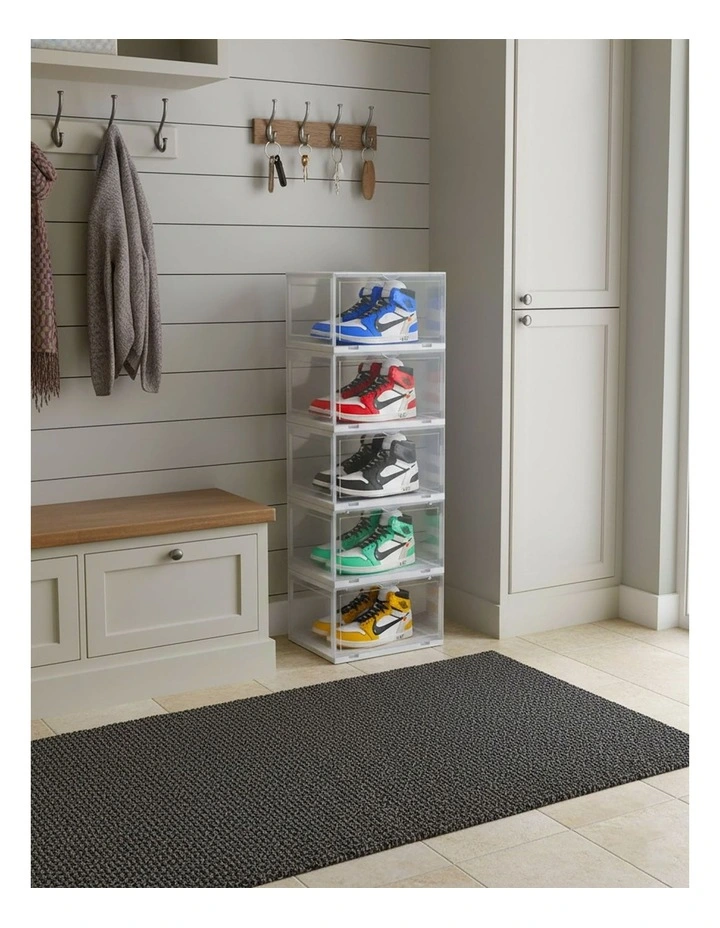 SOGA 2X 5 Tier Transparent Stackable Shoe Storage Box with Magnetic Door image 4