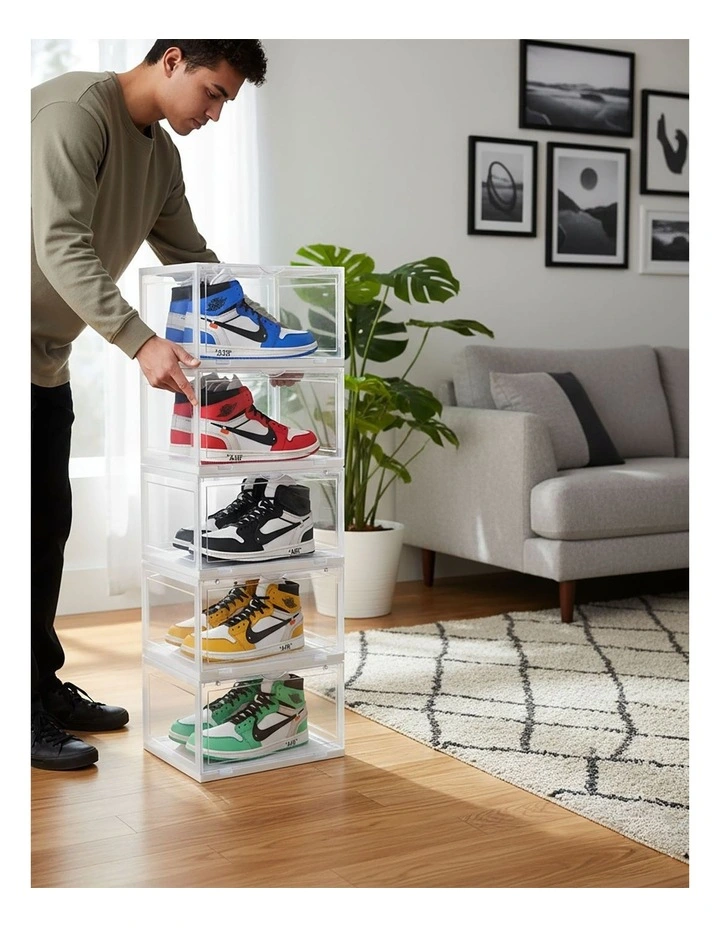 SOGA 2X 5 Tier Transparent Stackable Shoe Storage Box with Magnetic Door image 6