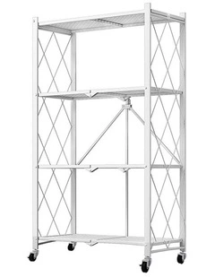 SOGA 4-Tier Foldable Storage Rack with Wheels - White