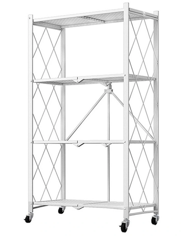 SOGA 4-Tier Foldable Storage Rack with Wheels - White image 1