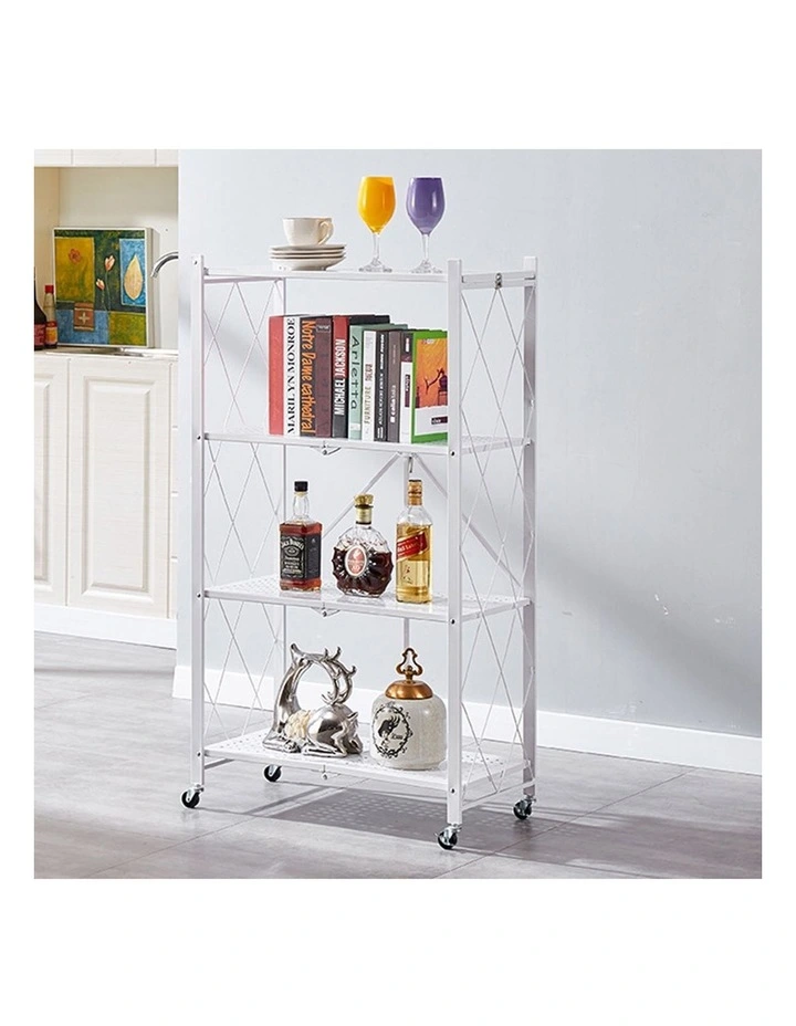 SOGA 4-Tier Foldable Storage Rack with Wheels - White image 3