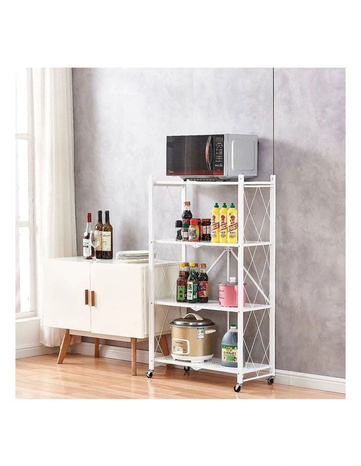 SOGA 4-Tier Foldable Storage Rack with Wheels - White image 6