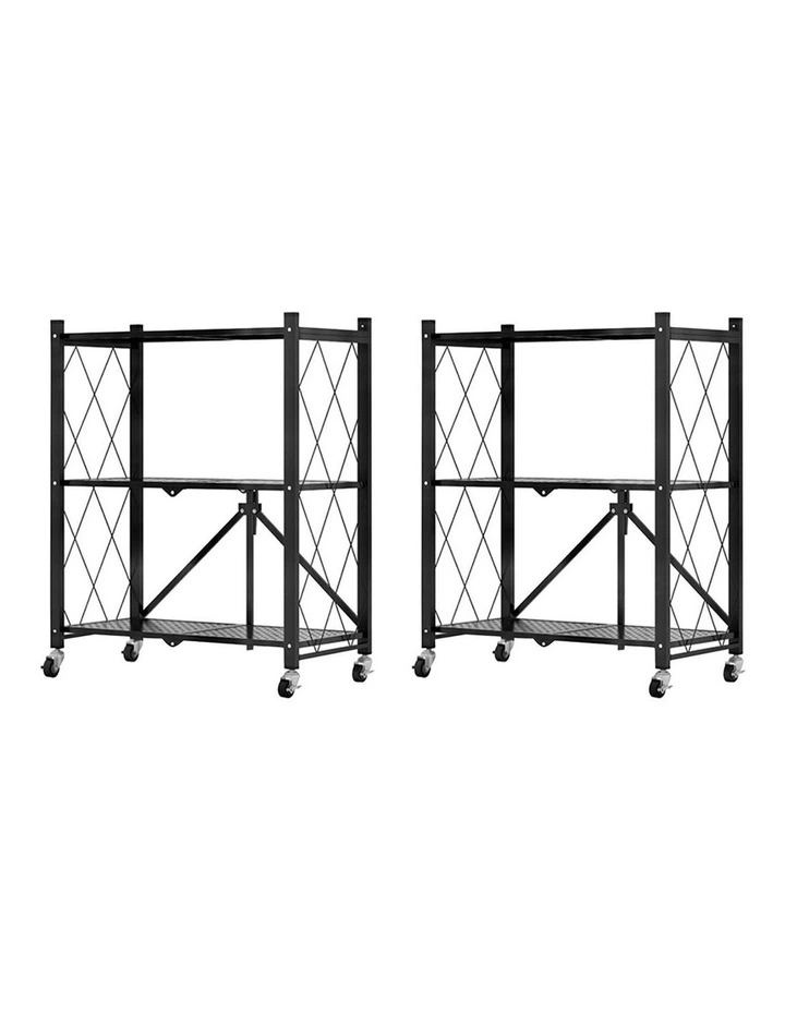 SOGA 2 Pack 3-Tier Foldable Storage Racks with Wheels - Black image 1