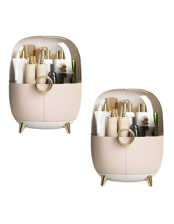 SOGA 2X Pink Makeup Organizer Dustproof Cosmetic Storage Box with Lid image 1