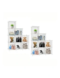 SOGA 2 Pack 9 Cube Storage Organisers White Modular Wire 149cm
