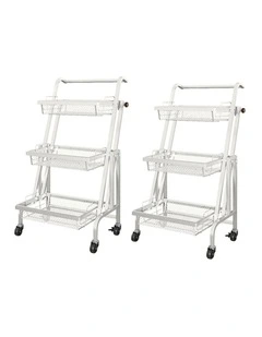 SOGA 2 Pack 3-Tier Adjustable Utility Carts with Wheels - White