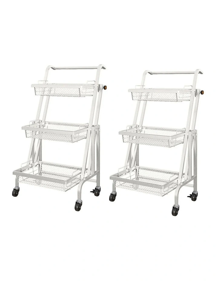 SOGA 2 Pack 3-Tier Adjustable Utility Carts with Wheels - White image 1