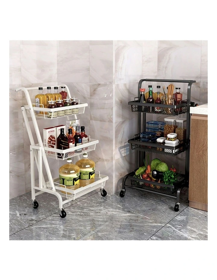 SOGA 2 Pack 3-Tier Adjustable Utility Carts with Wheels - White image 3