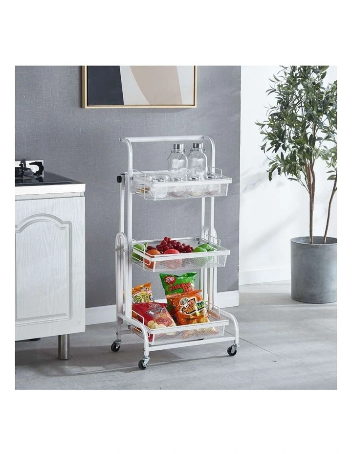SOGA 2 Pack 3-Tier Adjustable Utility Carts with Wheels - White image 4