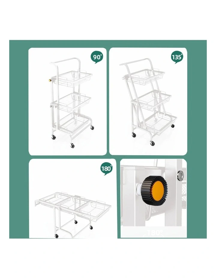 SOGA 2 Pack 3-Tier Adjustable Utility Carts with Wheels - White image 5
