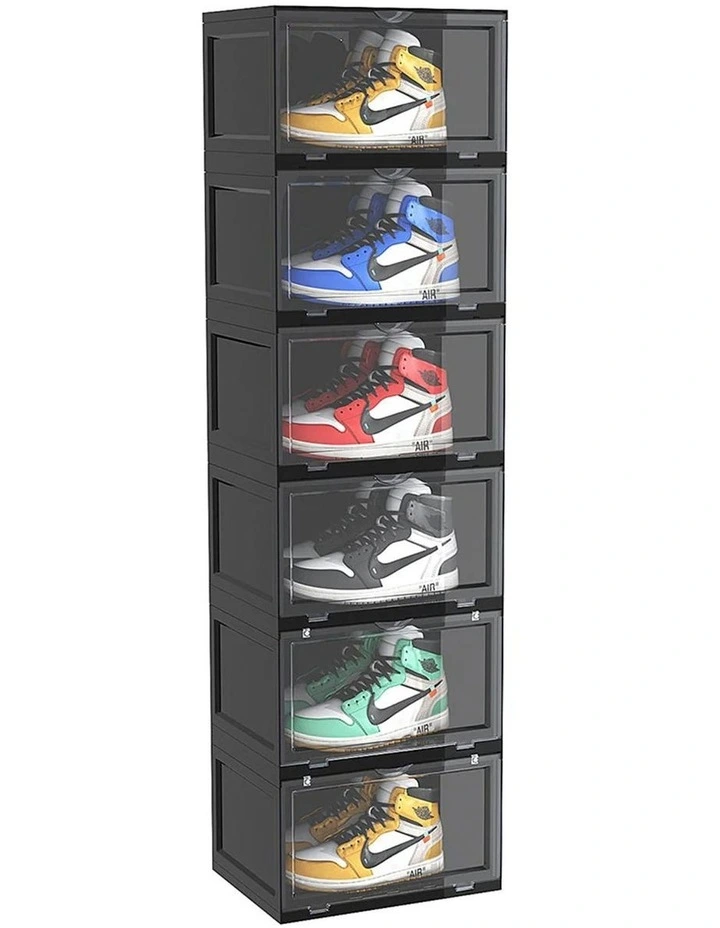 SOGA 6 Tier Black Stackable Shoe Storage Box with Magnetic Door image 1
