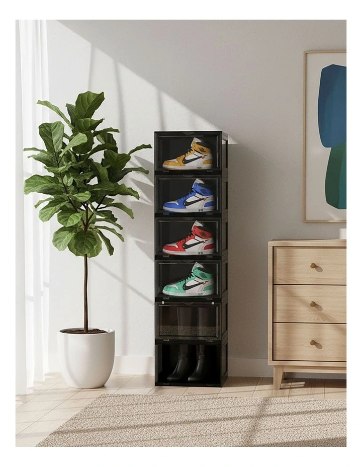SOGA 6 Tier Black Stackable Shoe Storage Box with Magnetic Door image 3