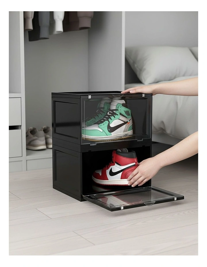 SOGA 6 Tier Black Stackable Shoe Storage Box with Magnetic Door image 5