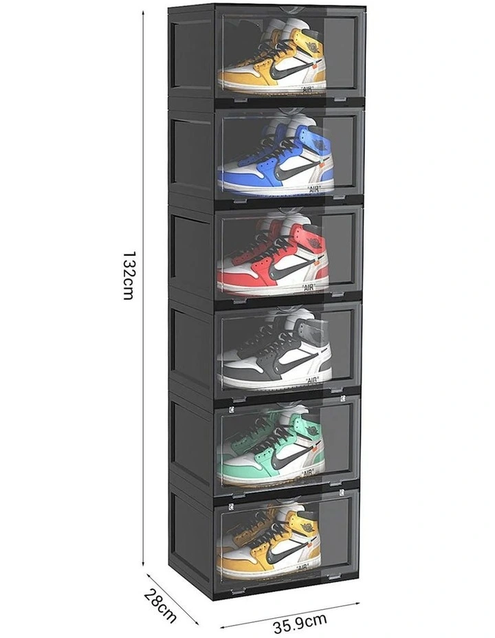 SOGA 6 Tier Black Stackable Shoe Storage Box with Magnetic Door image 7