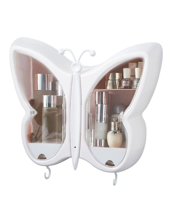 SOGA White Butterfly Wall Makeup Organiser Storage Box image 1