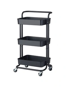 SOGA 3-Tier Foldable Storage Rack with Wheels - Black
