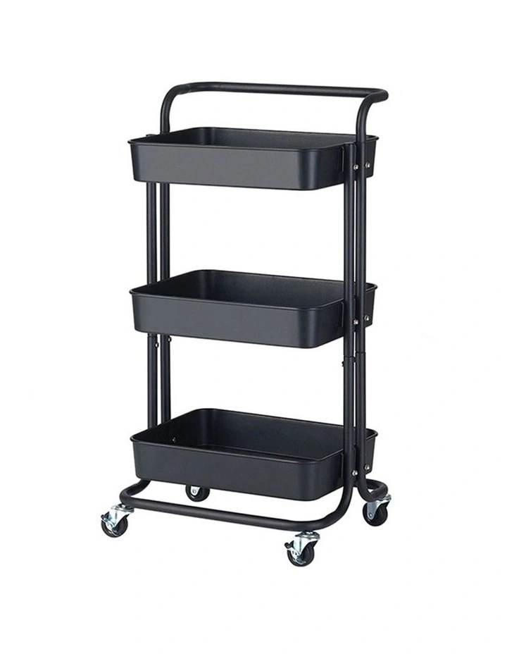 SOGA 3-Tier Foldable Storage Rack with Wheels - Black image 1