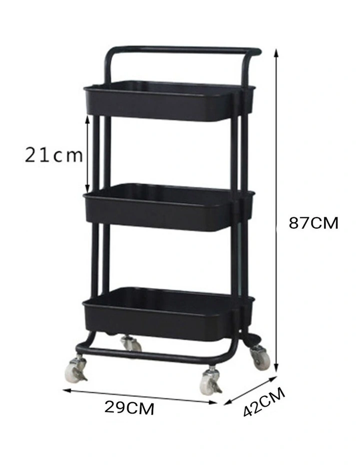 SOGA 3-Tier Foldable Storage Rack with Wheels - Black image 2