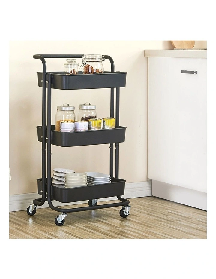 SOGA 3-Tier Foldable Storage Rack with Wheels - Black image 4