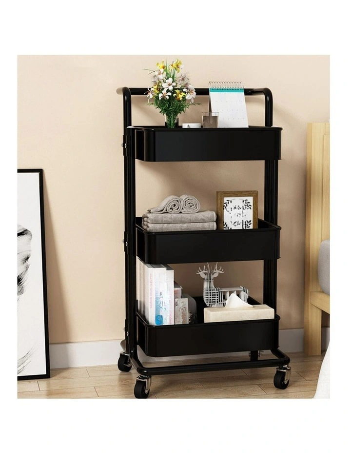 SOGA 3-Tier Foldable Storage Rack with Wheels - Black image 5