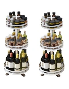 SOGA 2 Pack 3-Tier Round Rotating Spice Racks - White