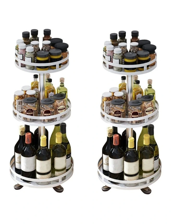 SOGA 2 Pack 3-Tier Round Rotating Spice Racks - White image 1