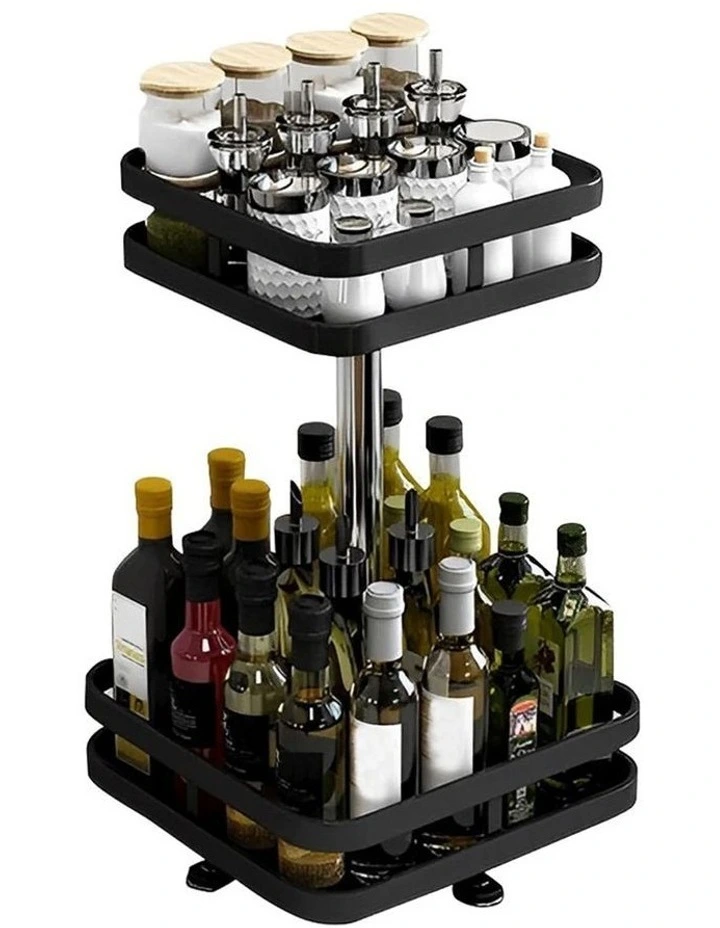 SOGA 2-Tier Square Rotating Spice Rack - Black image 1