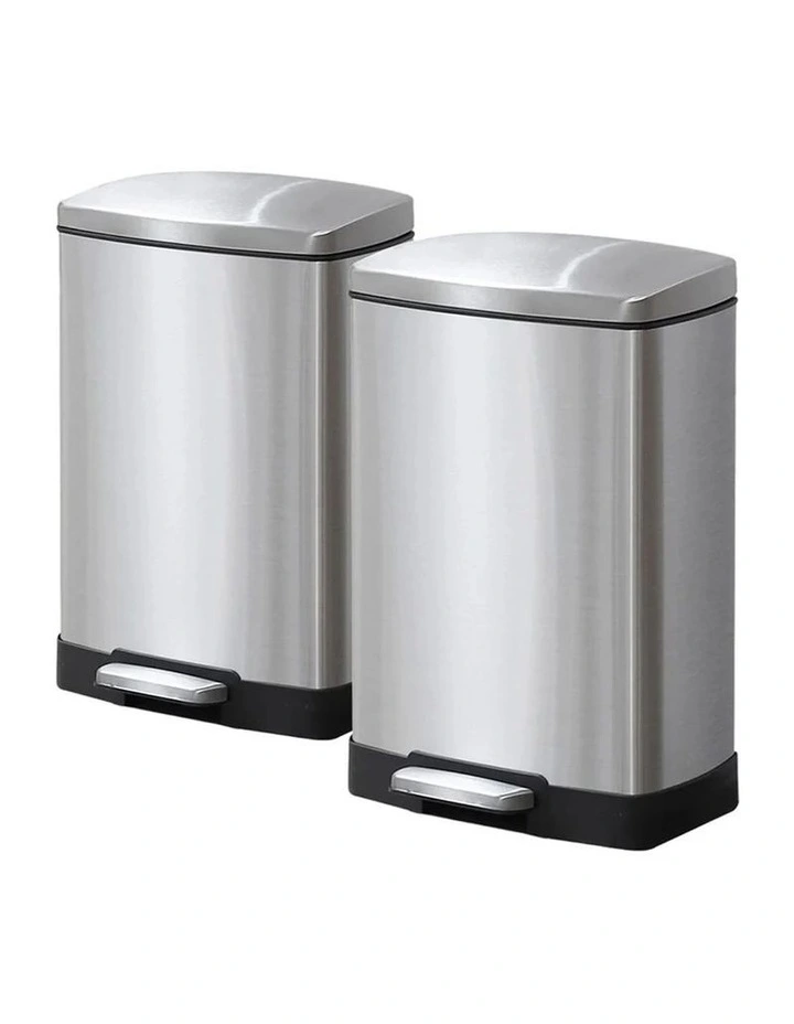 SOGA 2X 12L Silver Rectangular Stainless Steel Pedal Bins image 1