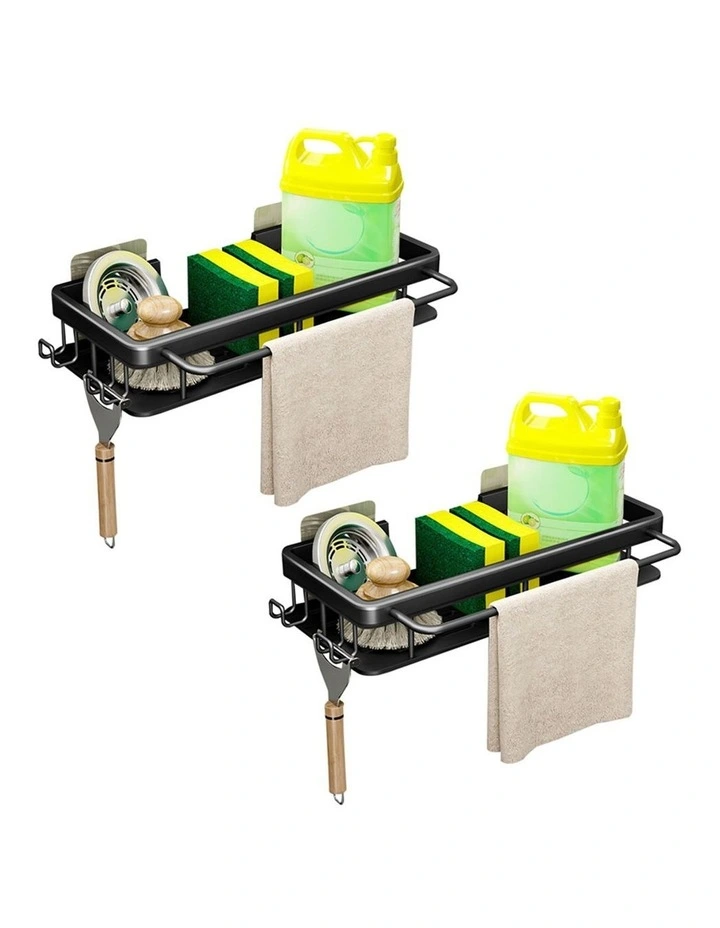 SOGA Sink Caddies 2 Pack 34cm Self-Adhesive Wall Mounted image 1