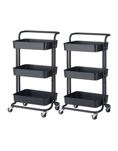 SOGA 2 Pack 3-Tier Utility Carts with Wheels - Black