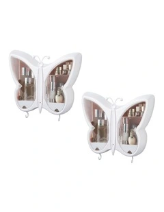 SOGA 2X White Butterfly Wall Makeup Organiser Storage Box