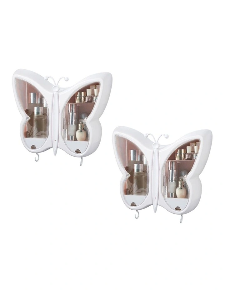 SOGA 2X White Butterfly Wall Makeup Organiser Storage Box image 1
