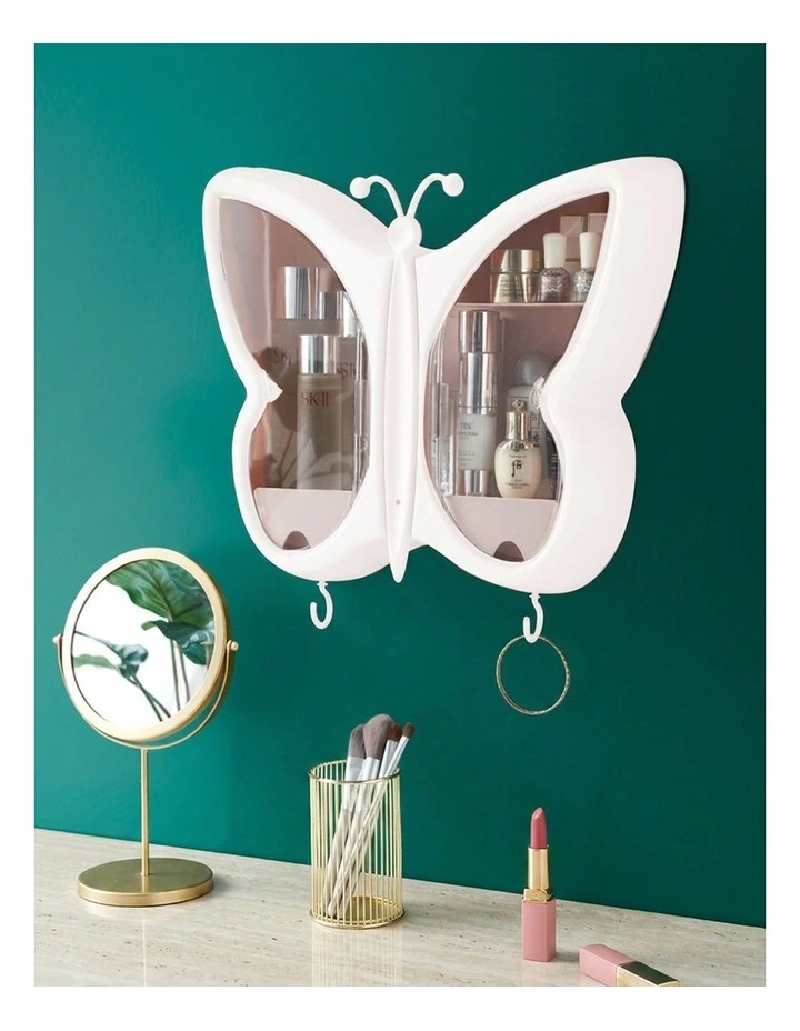 SOGA 2X White Butterfly Wall Makeup Organiser Storage Box image 2