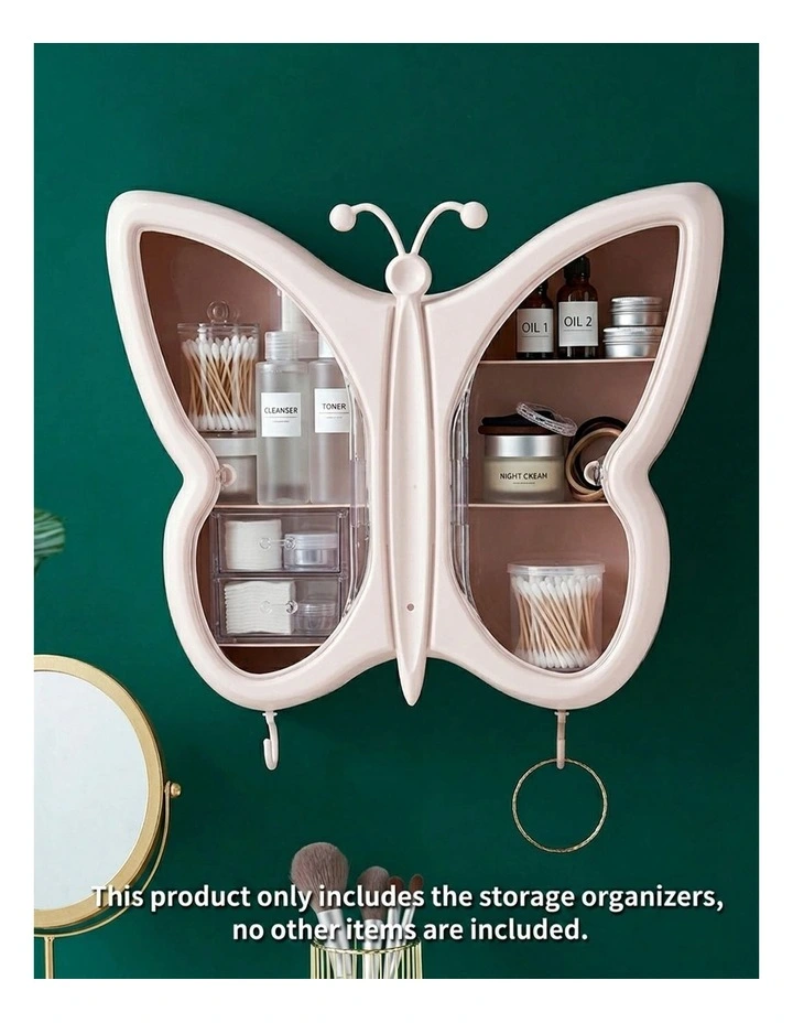 SOGA 2X White Butterfly Wall Makeup Organiser Storage Box image 3