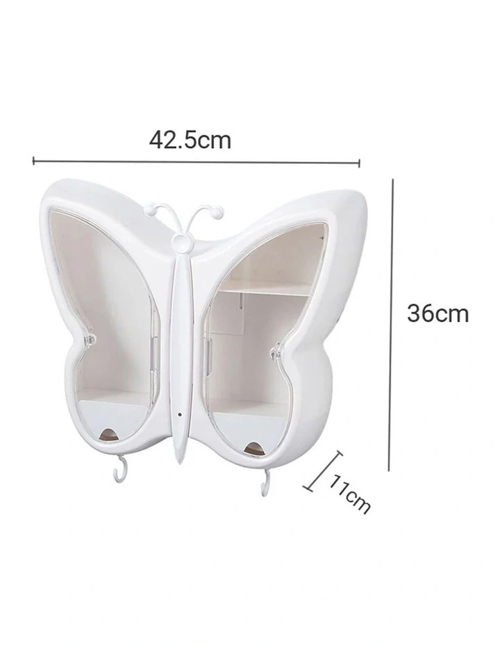 SOGA 2X White Butterfly Wall Makeup Organiser Storage Box image 5