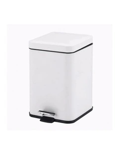 SOGA 6L White Square Stainless Steel Pedal Bin