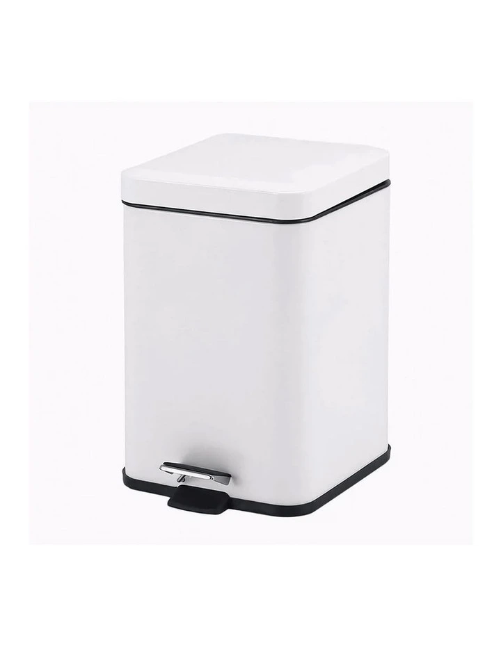 SOGA 6L White Square Stainless Steel Pedal Bin image 1