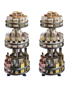 SOGA 2 Pack 3-Tier Round Rotating Spice Racks - Black