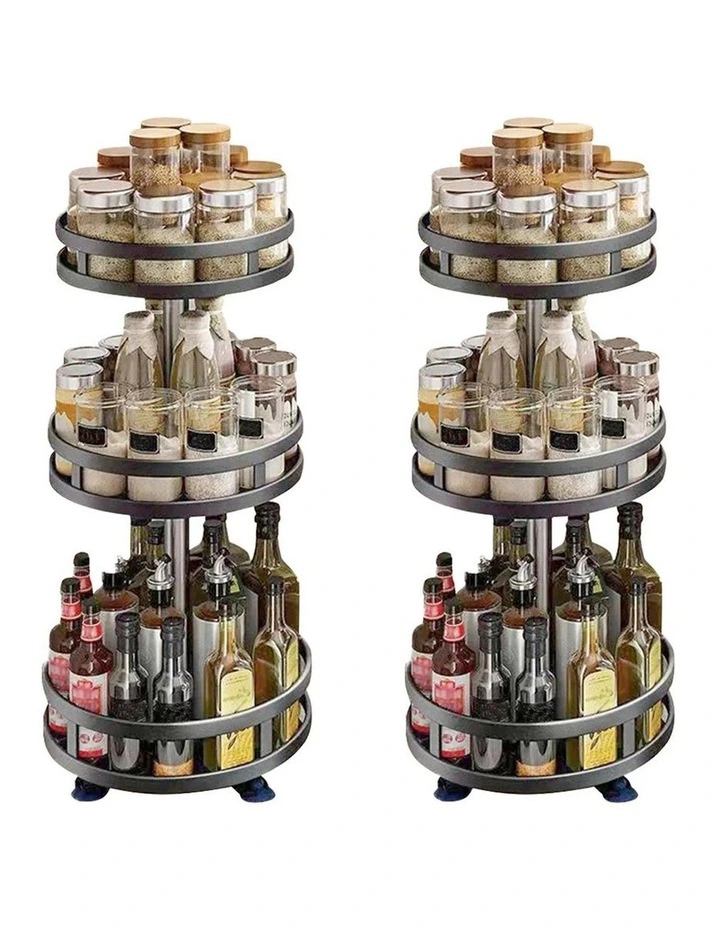 SOGA 2 Pack 3-Tier Round Rotating Spice Racks - Black image 1
